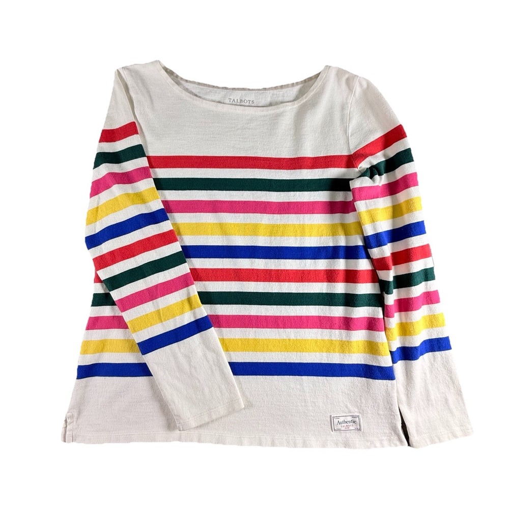 Talbots Blouse Womens S 100% Cotton Authentic Striped Multicolor Top 3/4 Sleeve